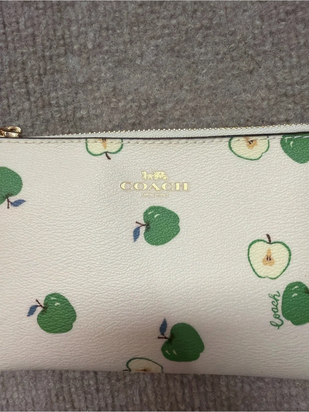 Coach Cream Wristlet with Green Apple Motif